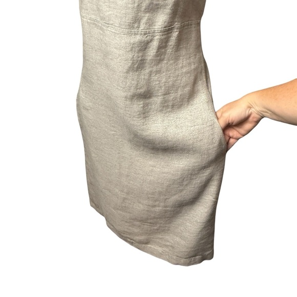 Eileen Fisher Linen Dress Tan Silver Metallic Shimmer Slip Minimalist SZ L - Picture 6 of 16